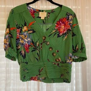 Anthropologie cropped tropical blouse
